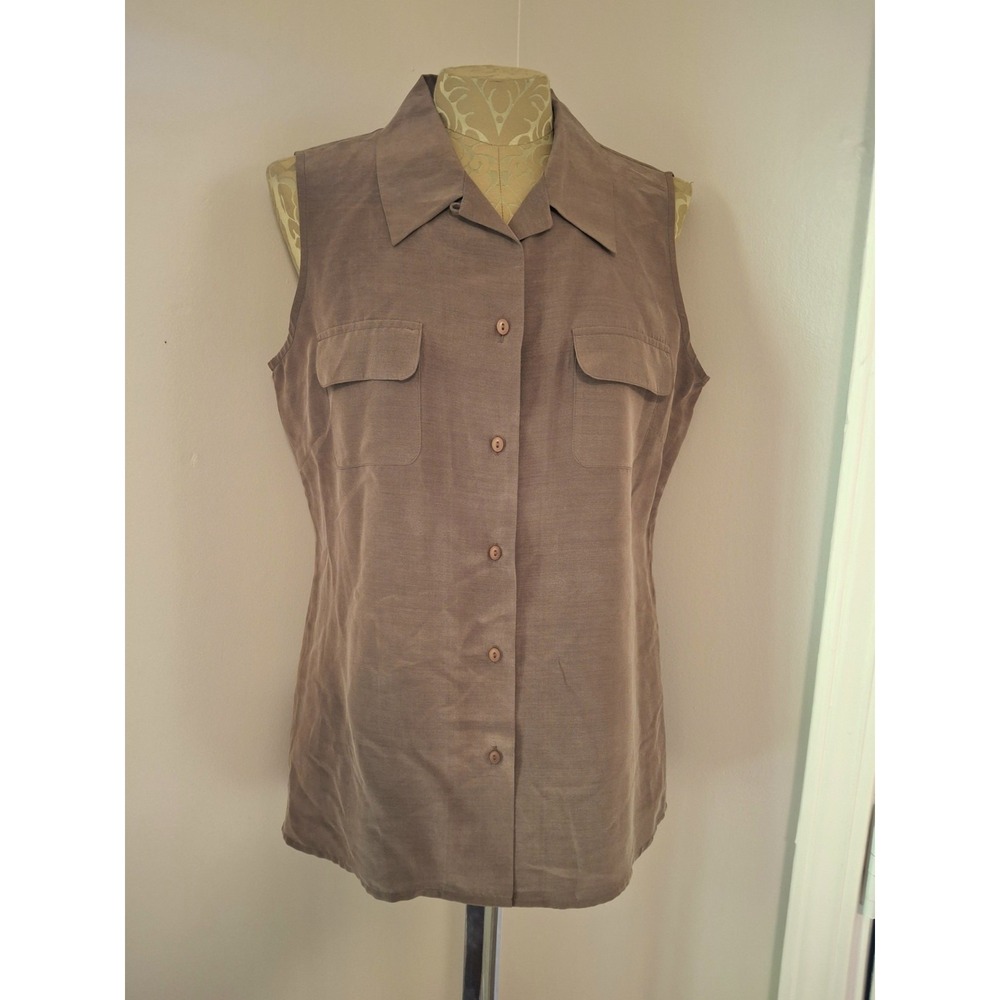 Richard Malcolm Vintage NWOT Deadstock 100%Silk Brown Button Down Blouse Medium